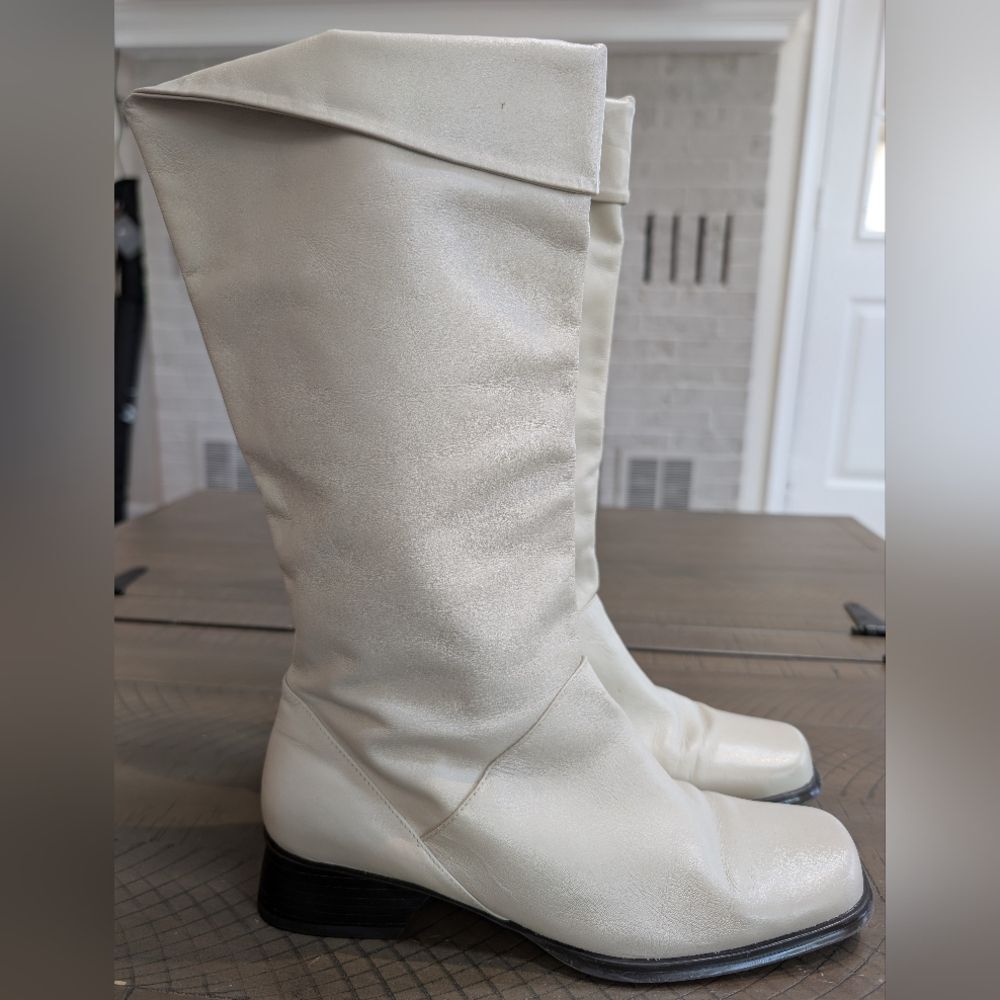 Vintage Mister Shoes Off White Leather Fold Over Mid-Calf Boots Sz 7.5